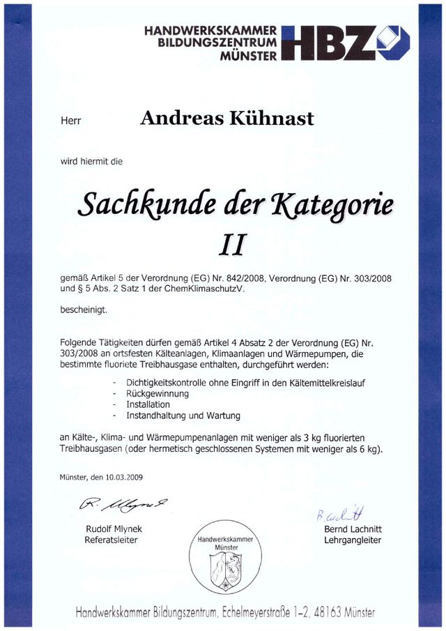 Zertifikat Wamhoff Sanitärtechnik